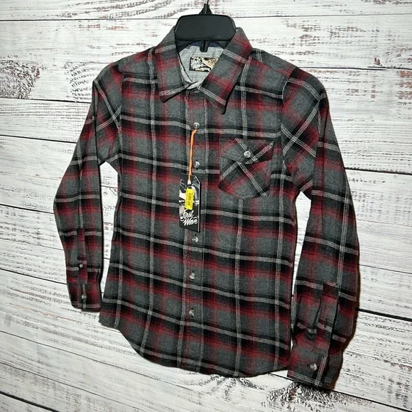 First Wave Dillards Charcoal Flannel Button Up Boys Size 10/12 NWT - Picture 2 of 15